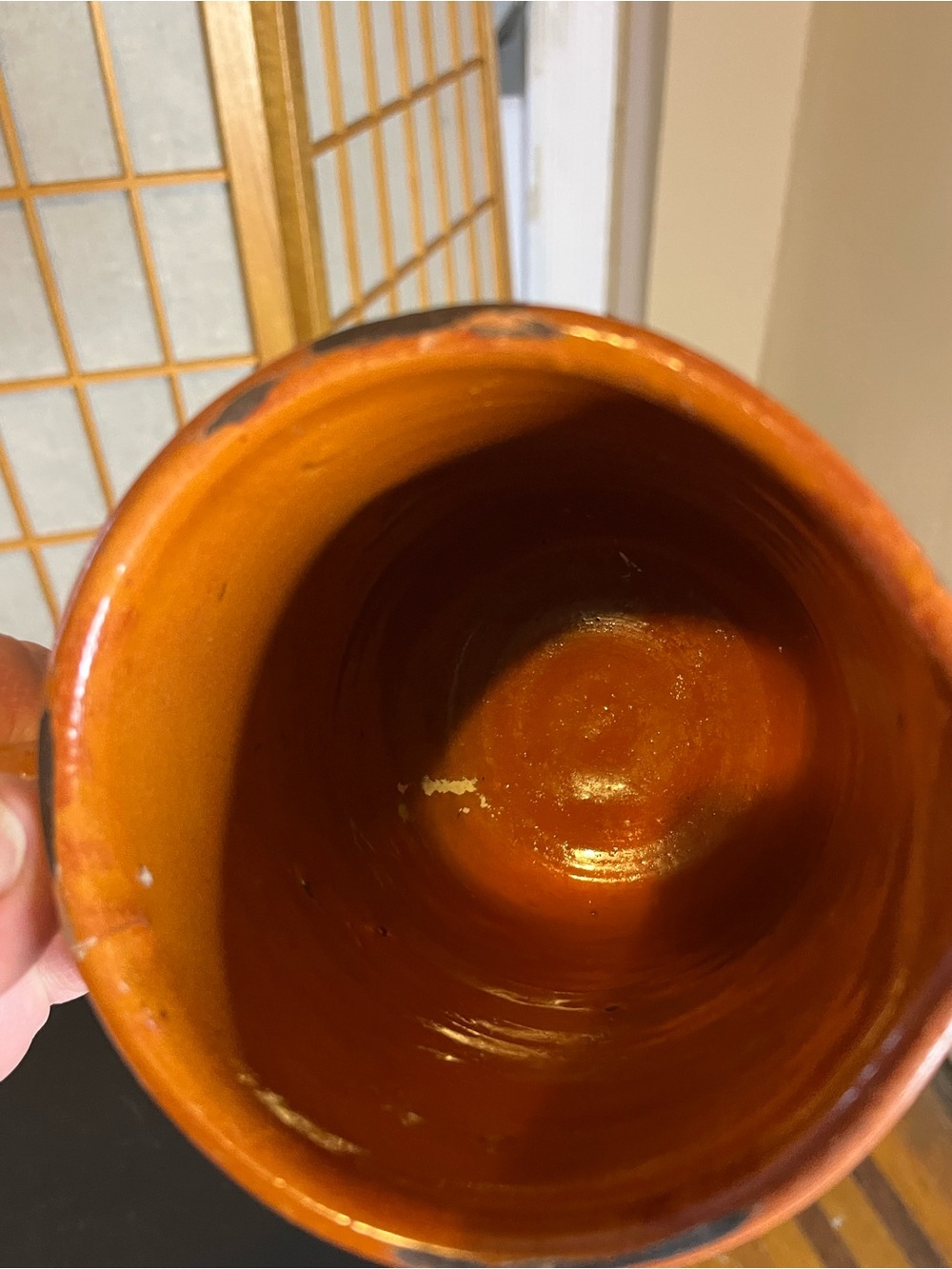 Handmade redware pottery pitcher Y2K Shooner? polka dots 5.5" - Picture 5 of 7